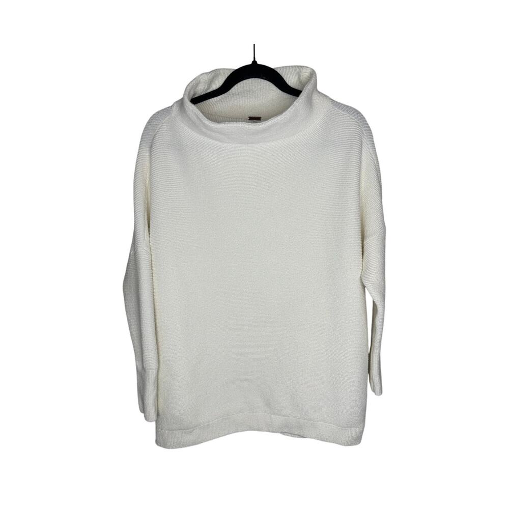 Free People Women  Ottoman Slouchy Tunic Sweater XS White Ribbed Knit Mock Neck